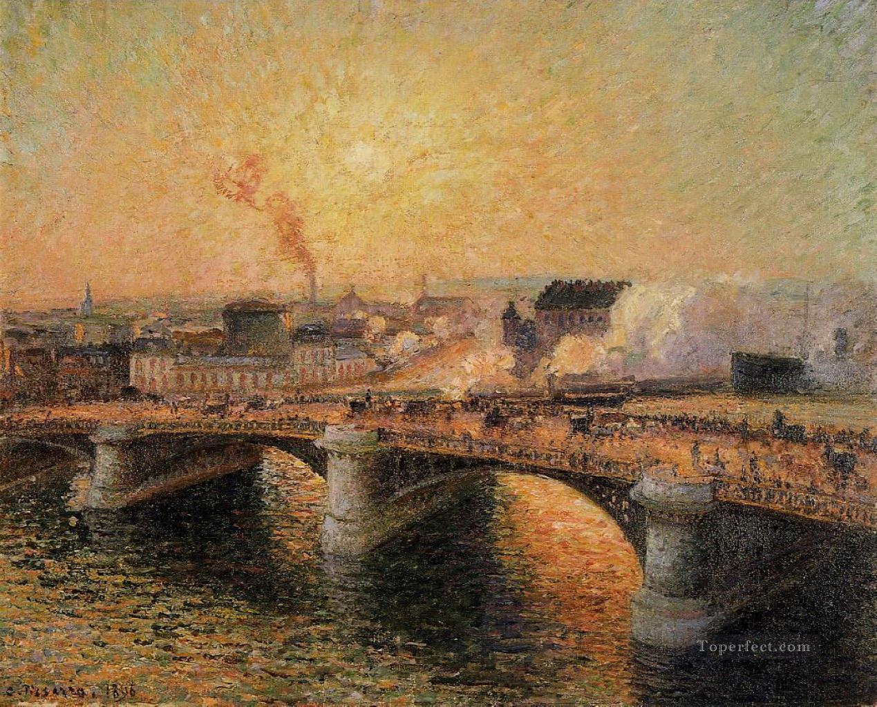 ボワデュー橋 ルーアンの夕日 1896年 カミーユ・ピサロ油絵